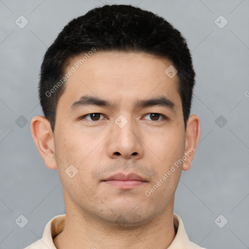 Neutral asian young-adult male with short  black hair and brown eyes