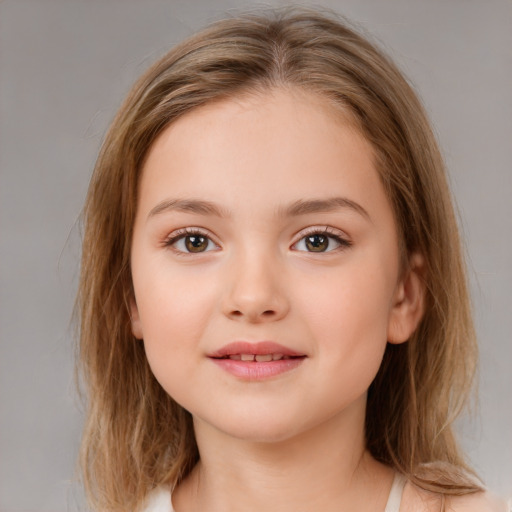 Neutral white child female with medium  brown hair and brown eyes