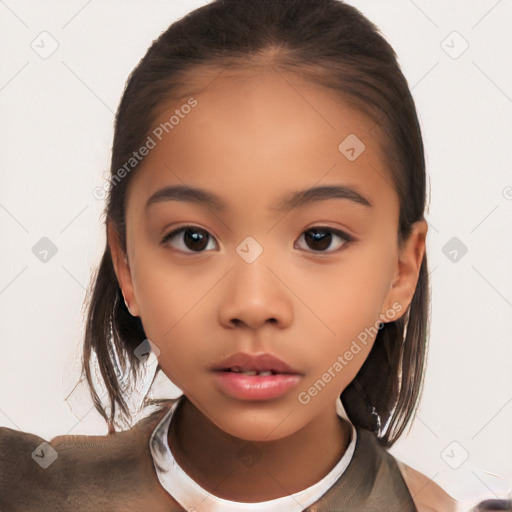 Neutral white child female with medium  brown hair and brown eyes