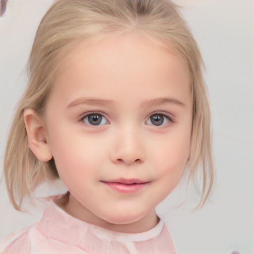 Neutral white child female with medium  blond hair and blue eyes