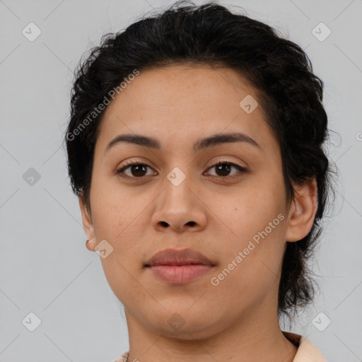 Neutral asian young-adult female with medium  brown hair and brown eyes