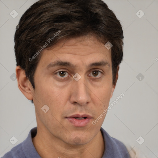 Neutral white adult male with short  brown hair and brown eyes