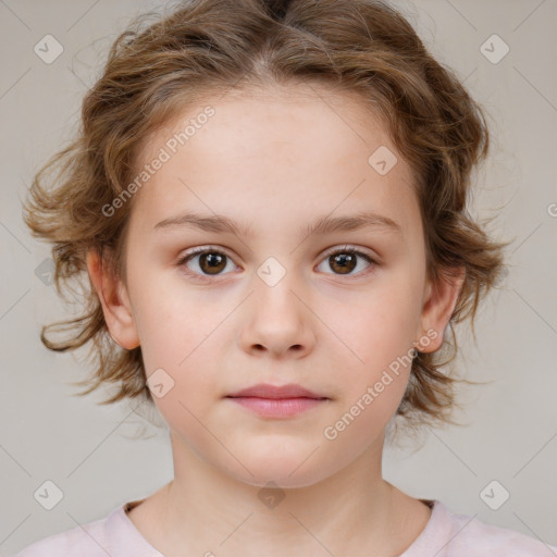 Neutral white child female with medium  brown hair and brown eyes