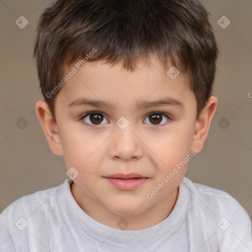 Joyful white child male with short  brown hair and brown eyes