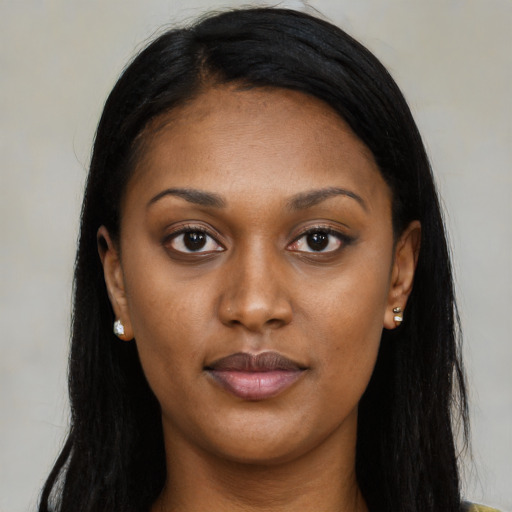 Neutral black young-adult female with long  black hair and brown eyes