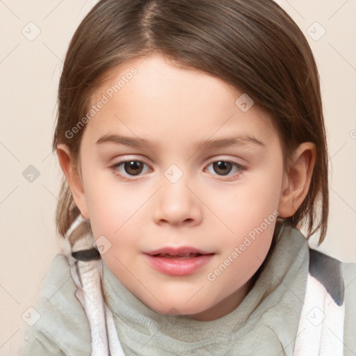 Neutral white child female with medium  brown hair and brown eyes