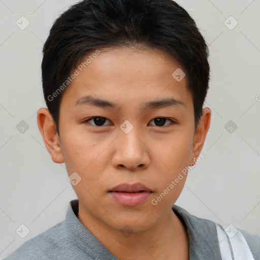 Neutral asian young-adult male with short  brown hair and brown eyes