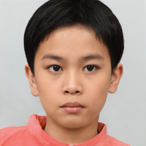 Neutral asian child male with short  brown hair and brown eyes