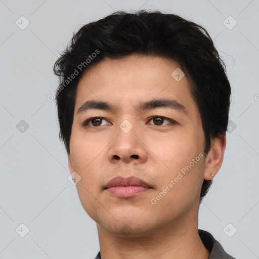 Neutral asian young-adult male with short  black hair and brown eyes