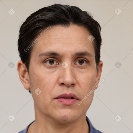 Neutral white adult male with short  brown hair and brown eyes