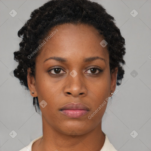 Neutral black young-adult female with short  brown hair and brown eyes