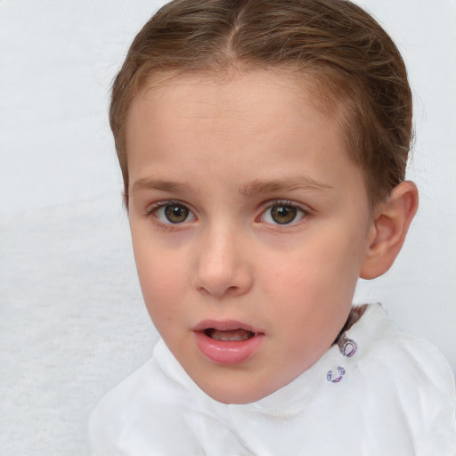 Neutral white child female with short  brown hair and brown eyes