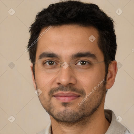 Neutral white young-adult male with short  black hair and brown eyes