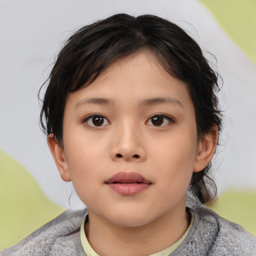 Neutral asian child female with short  brown hair and brown eyes