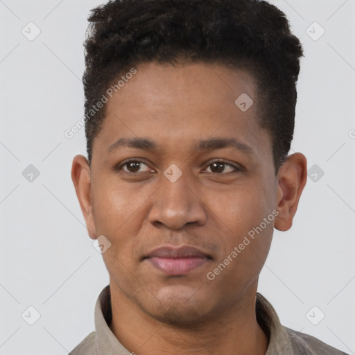 Neutral black young-adult male with short  brown hair and brown eyes