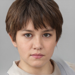 Neutral white young-adult female with short  brown hair and brown eyes