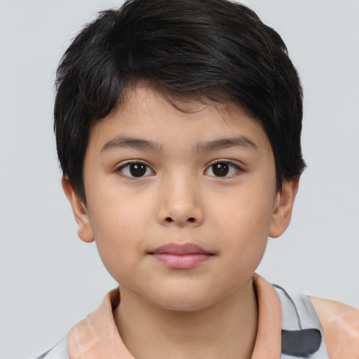 Neutral asian child male with short  brown hair and brown eyes
