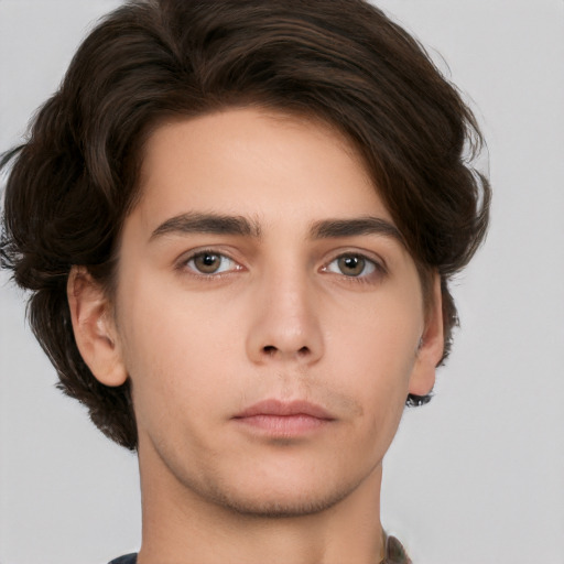 Neutral white young-adult male with medium  brown hair and brown eyes