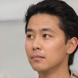 Neutral asian young-adult male with short  black hair and brown eyes