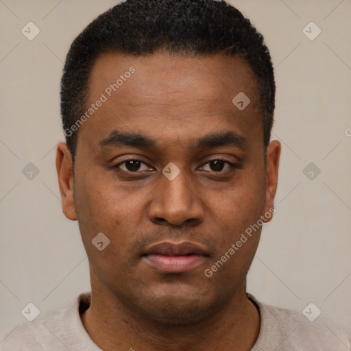 Neutral black young-adult male with short  brown hair and brown eyes