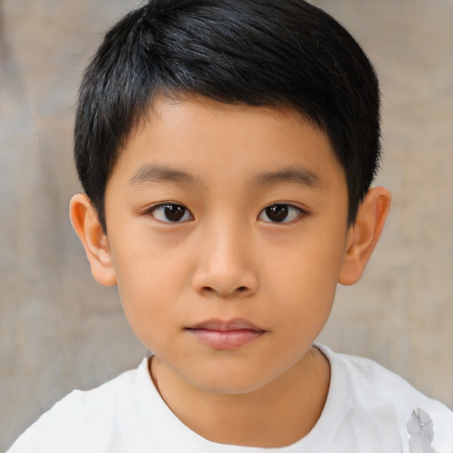 Neutral asian child male with short  brown hair and brown eyes