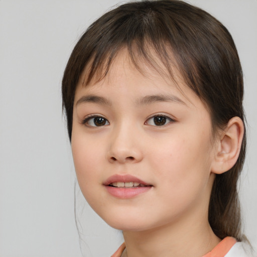 Neutral white child female with medium  brown hair and brown eyes