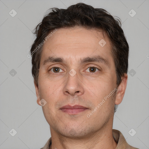 Neutral white adult male with short  brown hair and brown eyes