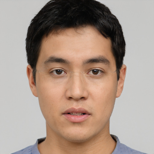 Neutral asian young-adult male with short  black hair and brown eyes