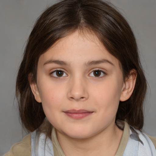 Neutral white child female with medium  brown hair and brown eyes