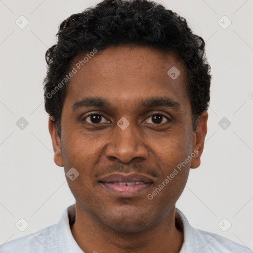 Neutral black young-adult male with short  brown hair and brown eyes