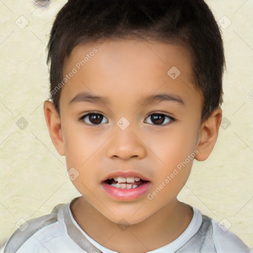 Neutral latino child male with short  brown hair and brown eyes