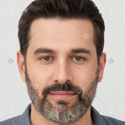 Neutral white adult male with short  brown hair and brown eyes