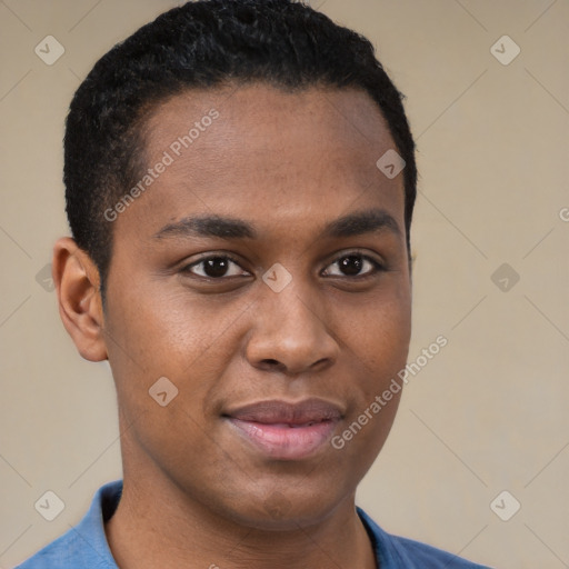 Neutral black young-adult male with short  brown hair and brown eyes