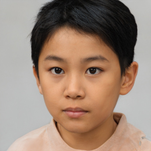 Neutral asian child female with short  brown hair and brown eyes