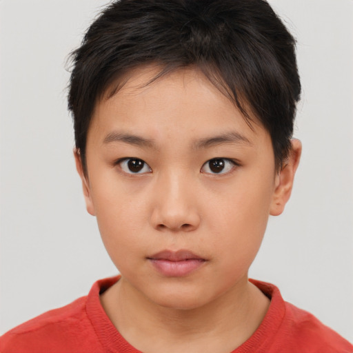 Neutral asian young-adult female with short  brown hair and brown eyes