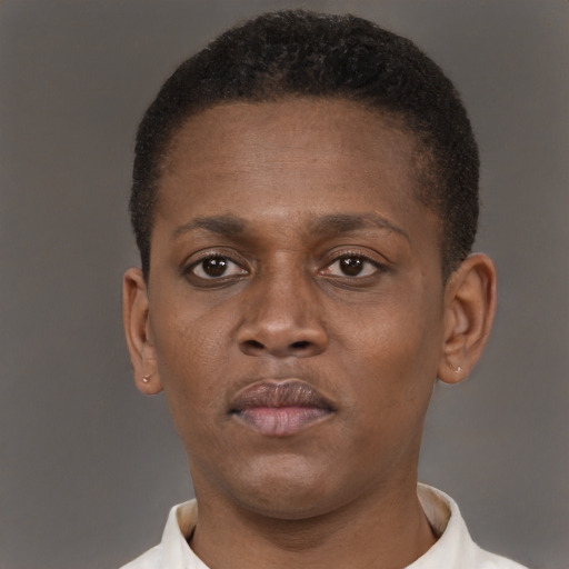 Neutral black young-adult male with short  brown hair and brown eyes