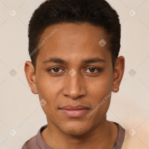 Neutral black young-adult male with short  brown hair and brown eyes