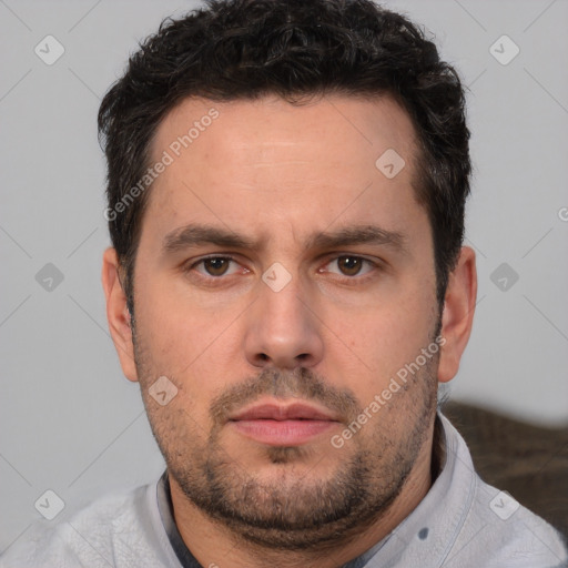 Neutral white adult male with short  brown hair and brown eyes