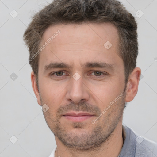 Neutral white adult male with short  brown hair and brown eyes