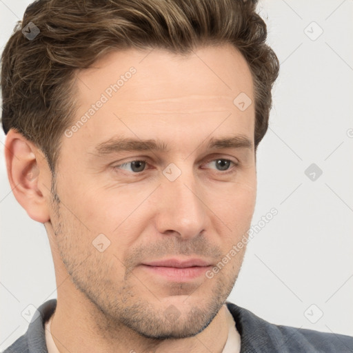 Neutral white adult male with short  brown hair and brown eyes