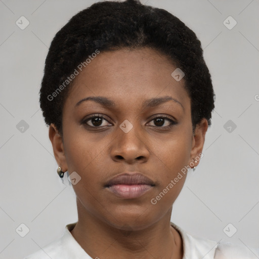 Neutral black young-adult female with short  brown hair and brown eyes