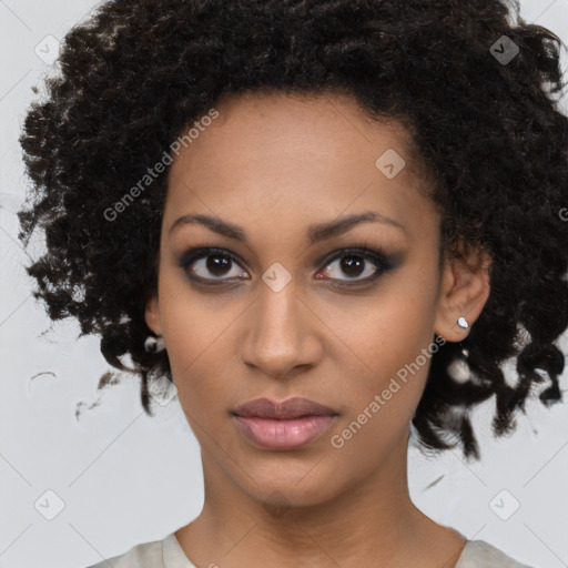 Neutral black young-adult female with medium  black hair and brown eyes