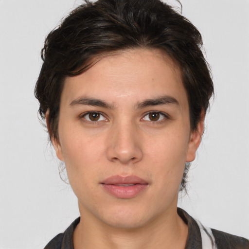 Neutral white young-adult male with medium  brown hair and brown eyes