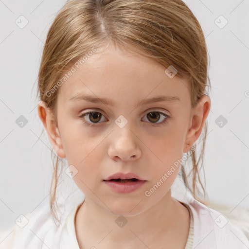 Neutral white child female with medium  brown hair and brown eyes