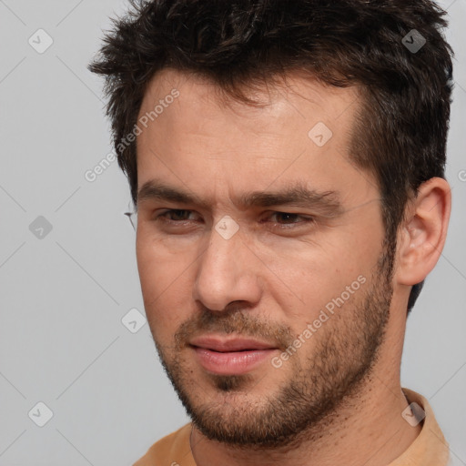 Neutral white adult male with short  brown hair and brown eyes