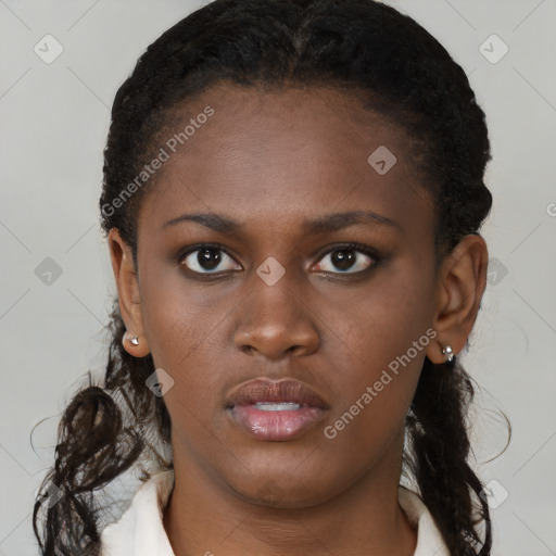 Neutral black young-adult female with short  brown hair and brown eyes