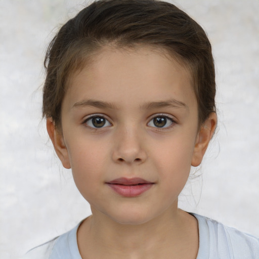 Neutral white child female with short  brown hair and brown eyes