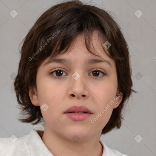 Neutral white child female with medium  brown hair and brown eyes