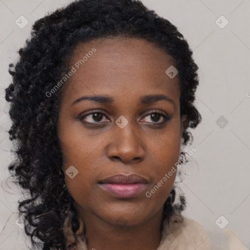Neutral black young-adult female with long  black hair and brown eyes