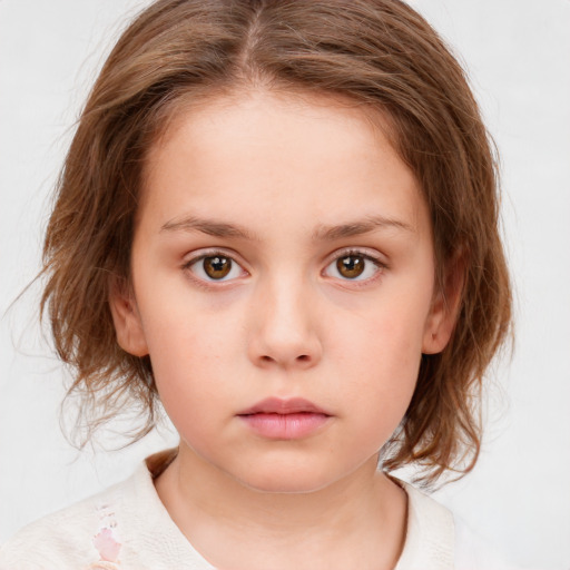 Neutral white child female with medium  brown hair and brown eyes